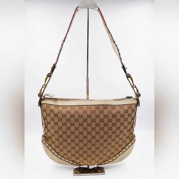 ❌️❌️SOLD❌️❌️AY05❤️ GUCCI Monogram Pelham Studded Shoulder Bag - Picture 8 of 14